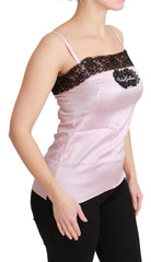 Dolce & Gabbana Silk Black Lace Top Pink Tank Blouse