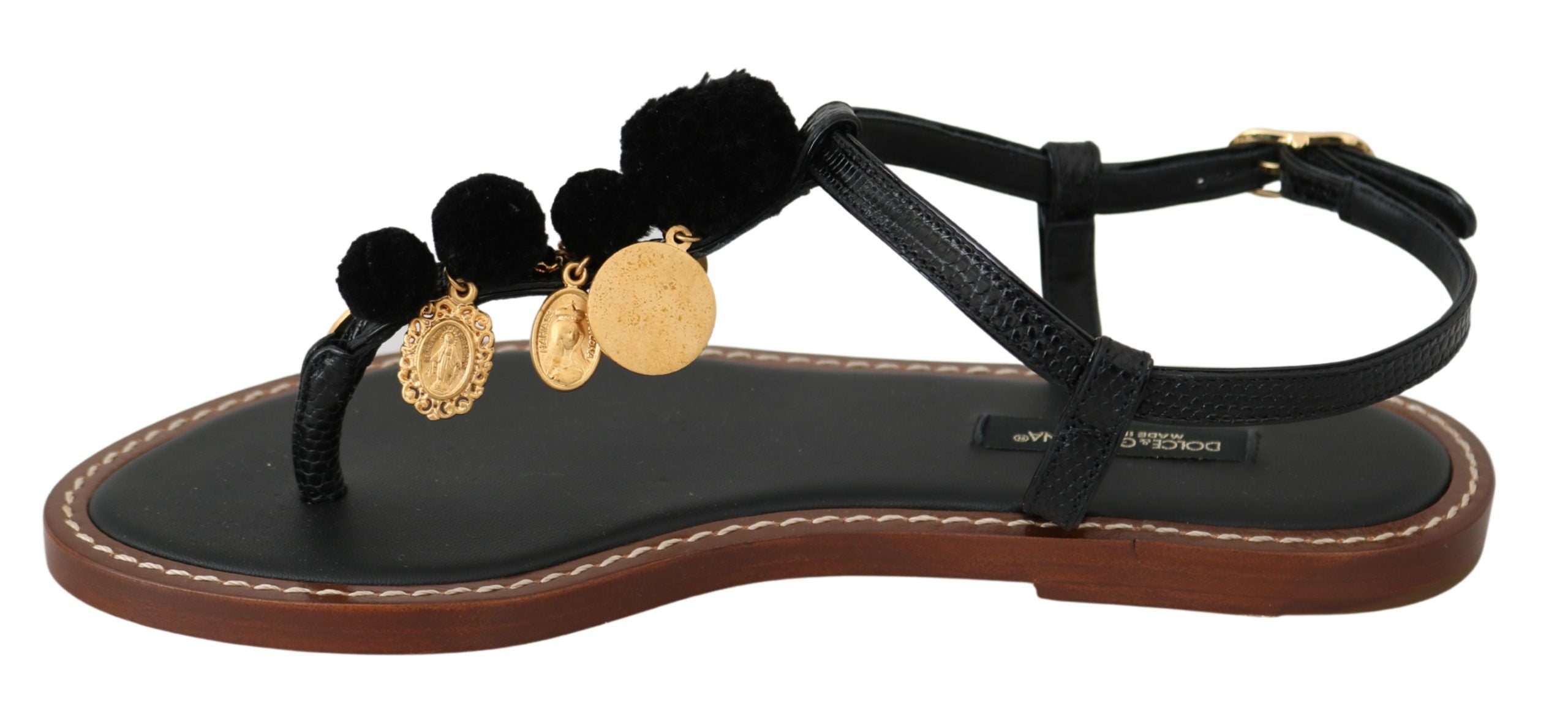 Svarta Lädermynt Flip Flops Sandaler Skor