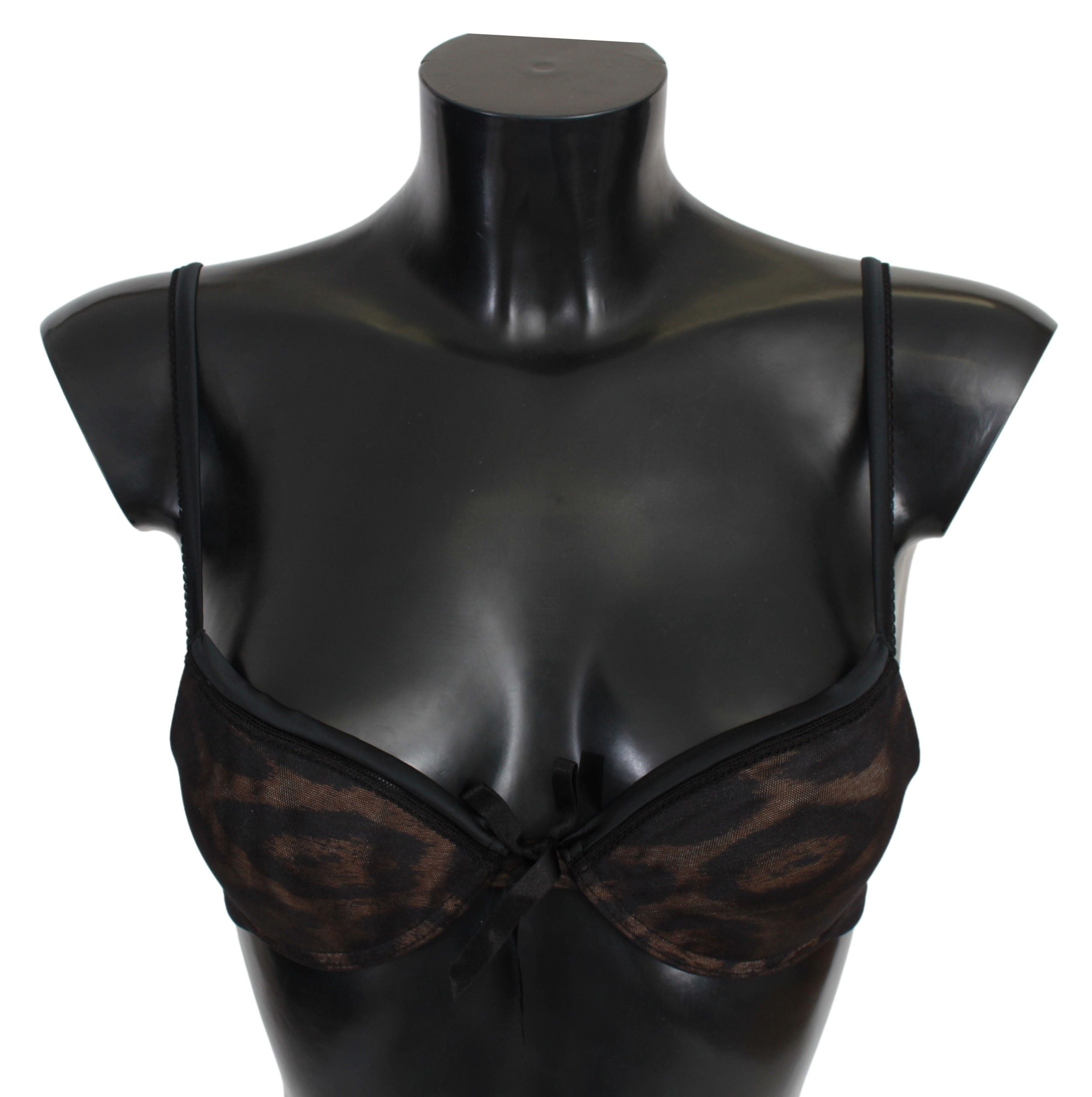 Svart leopardfärgad nylon push up-bh underkläder