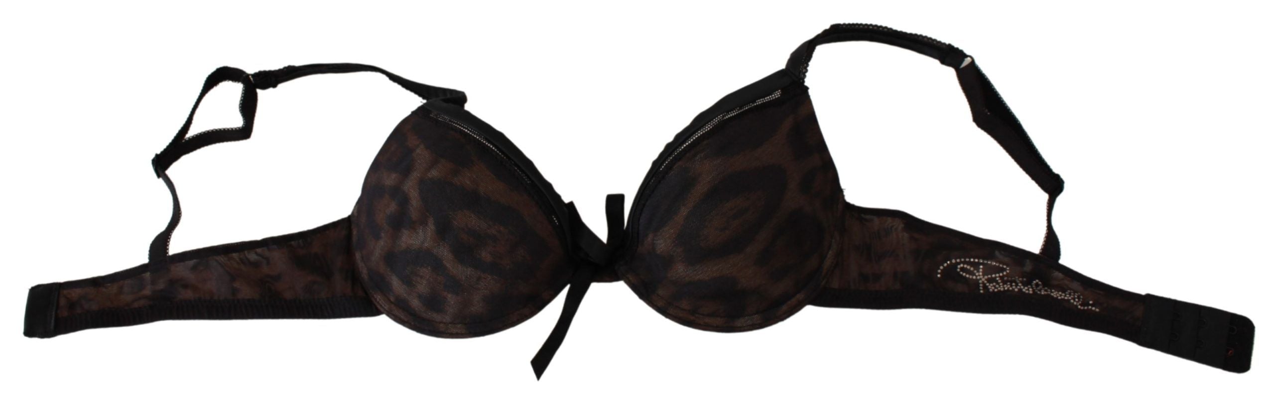 Svart leopardfärgad nylon push up-bh underkläder