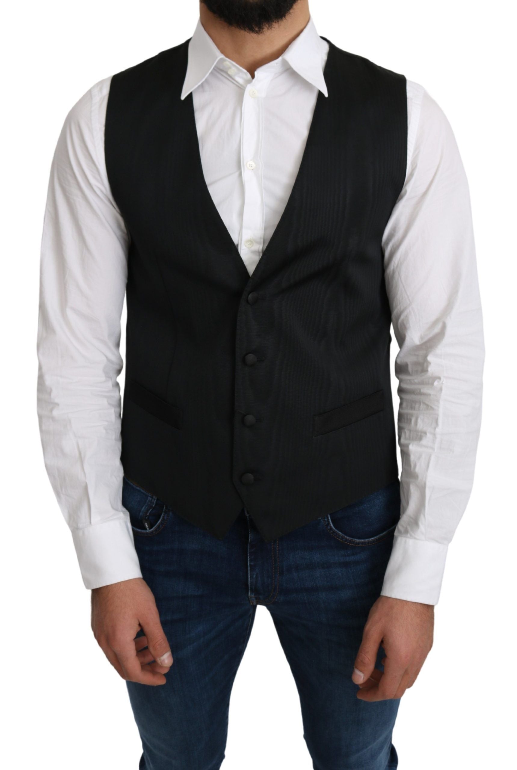 Dolce & Gabbana Gray 100% Silk Formal Coat Vest