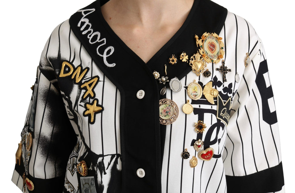 Vit och svart blus bomull Crystal Charms Amore-skjorta