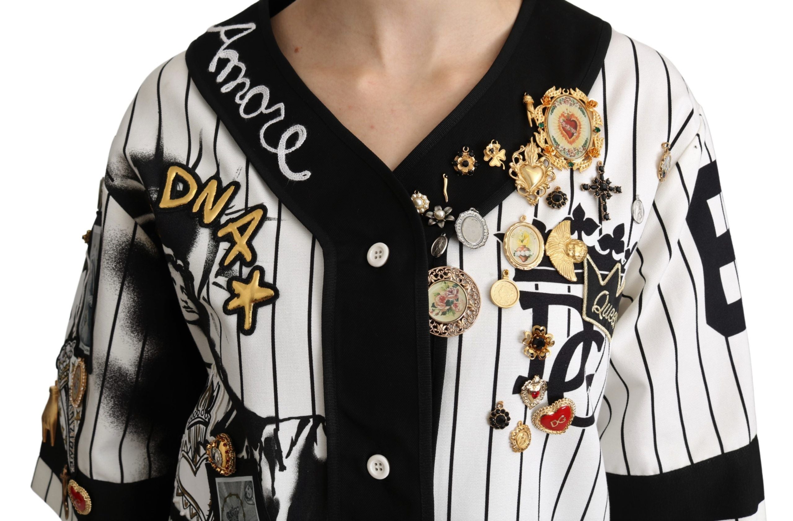 Vit och svart blus bomull Crystal Charms Amore-skjorta