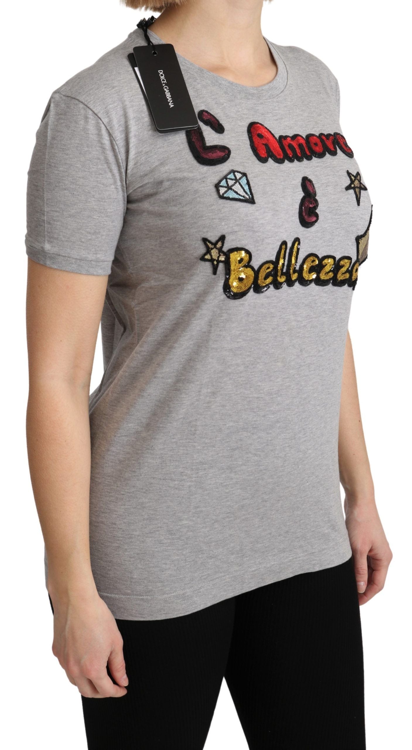Grå bomull Amore e Bellezza Top T-shirt