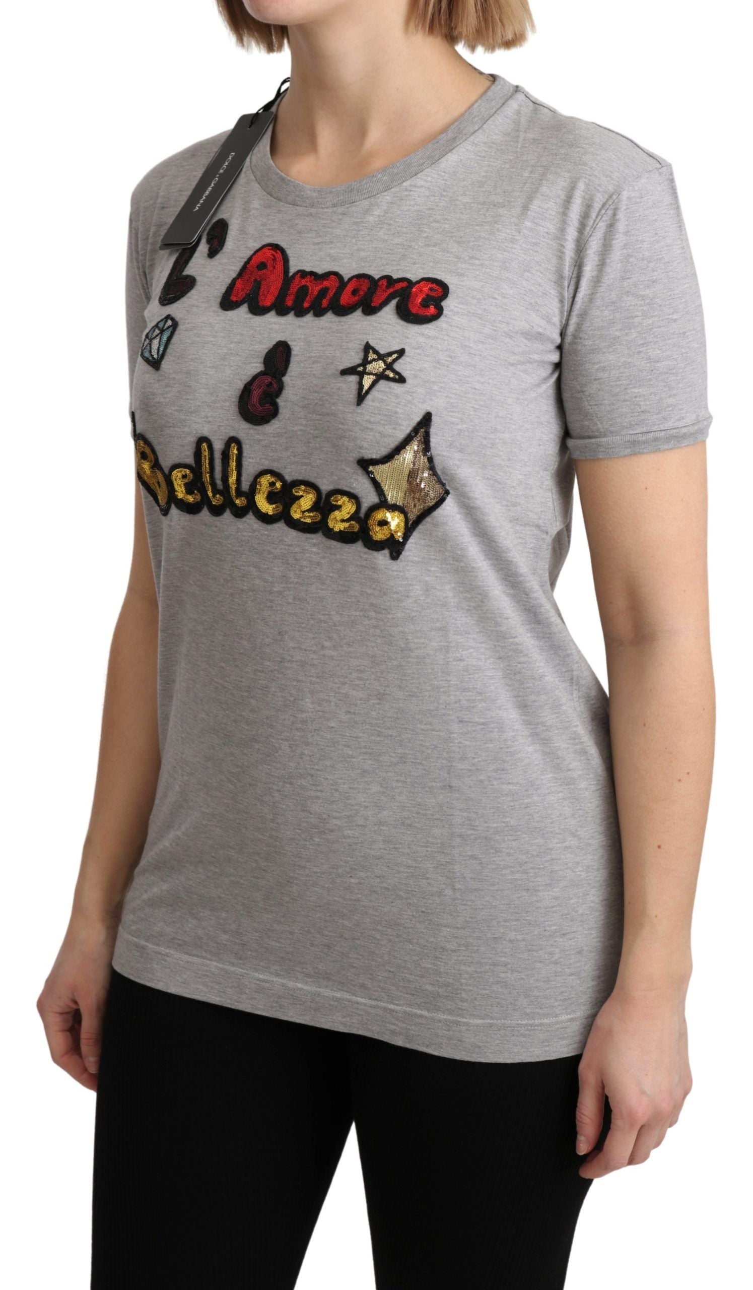 Grå bomull Amore e Bellezza Top T-shirt