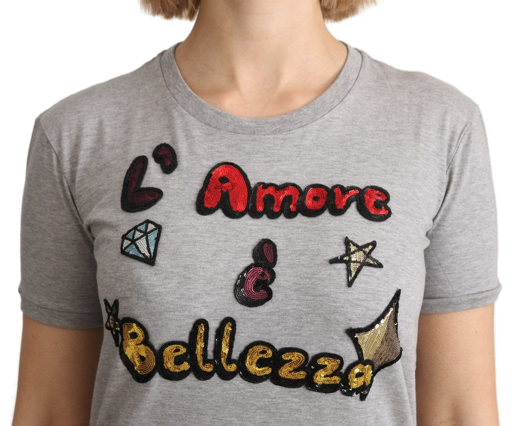 Grå bomull Amore e Bellezza Top T-shirt