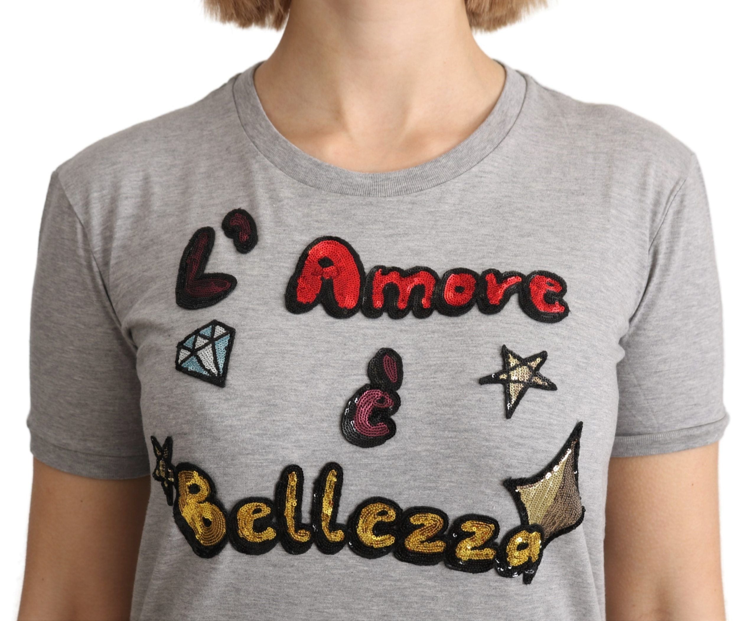 Grå bomull Amore e Bellezza Top T-shirt