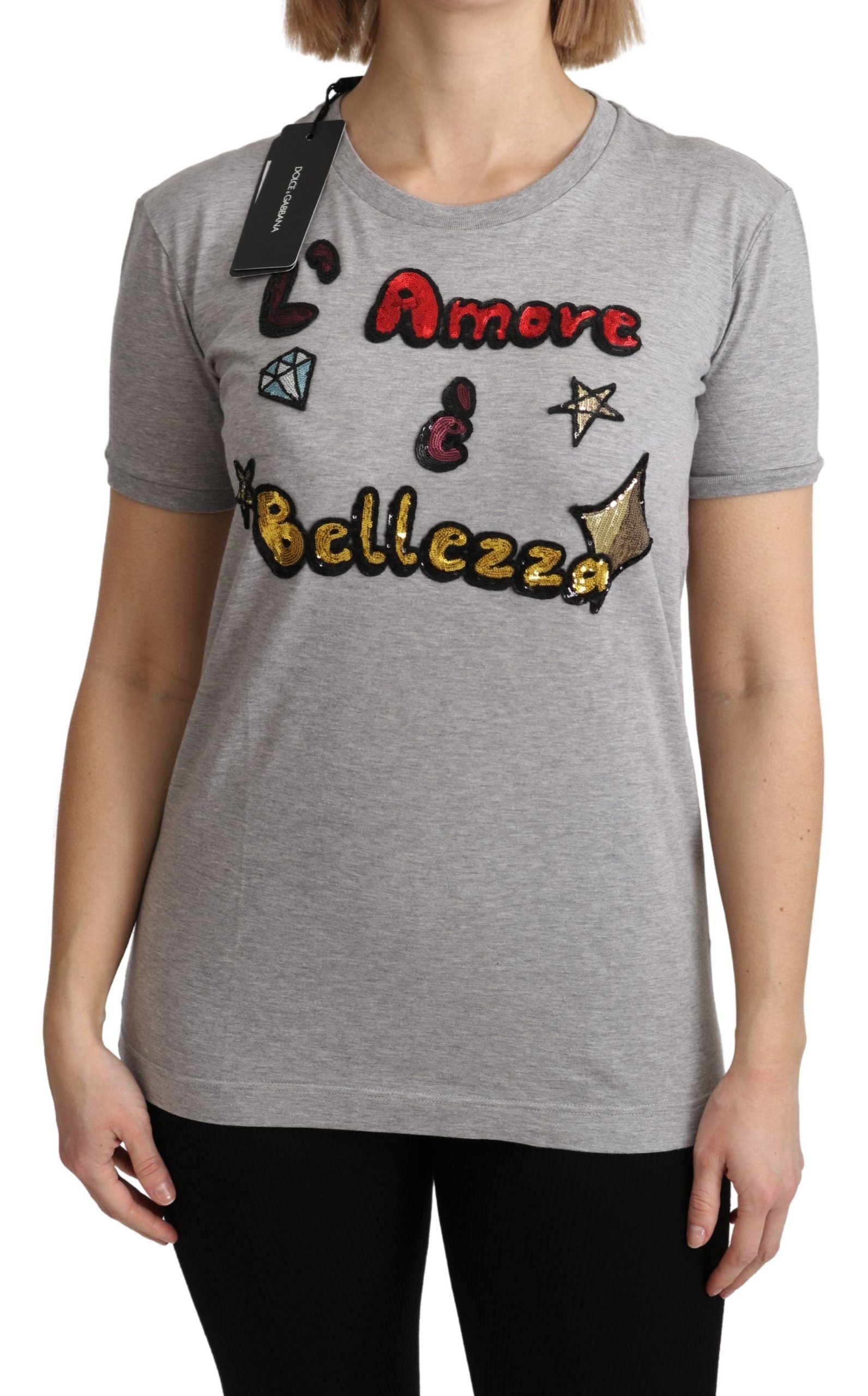 Grå bomull Amore e Bellezza Top T-shirt