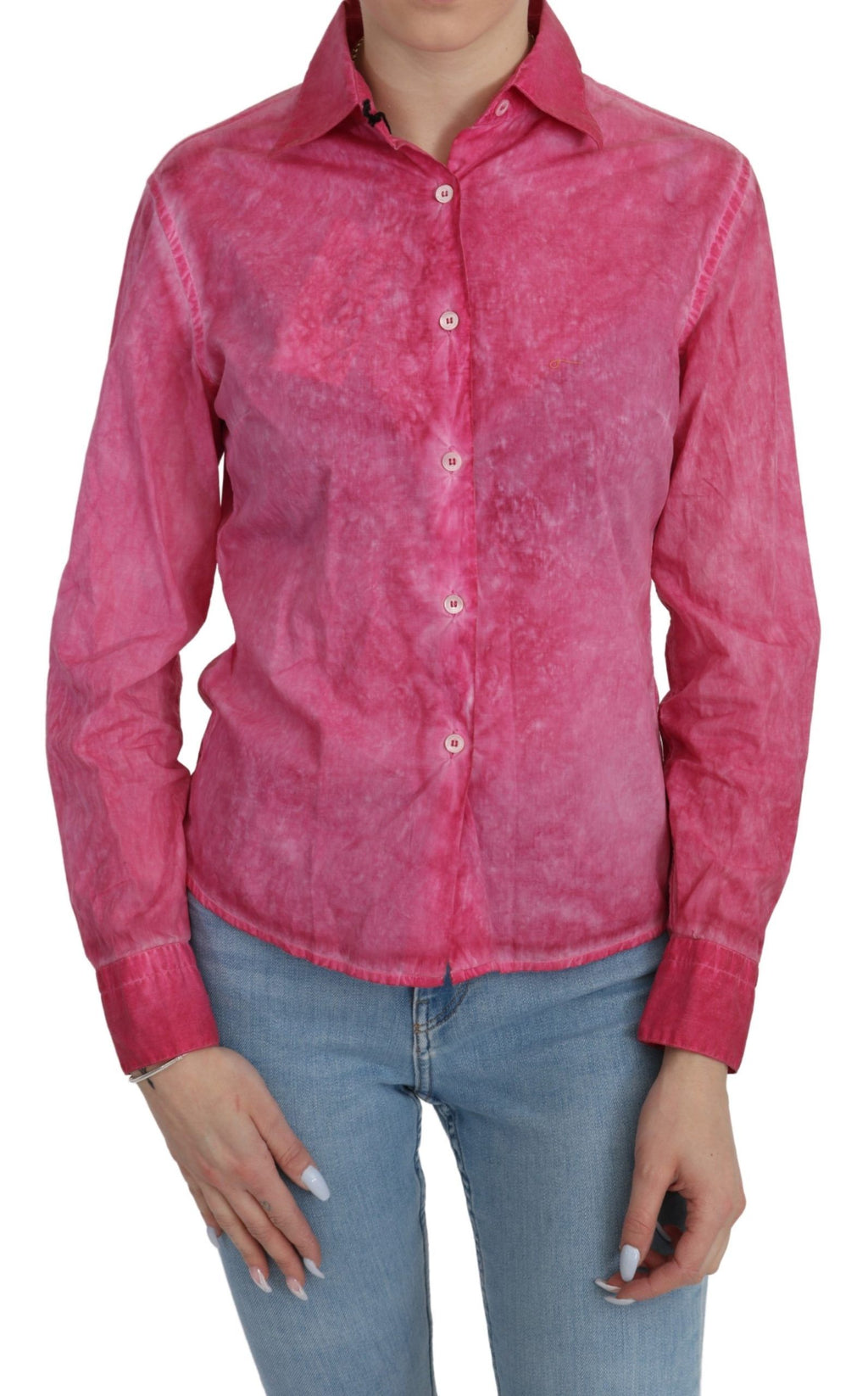 Rosa långärmad skjortblus med krage
