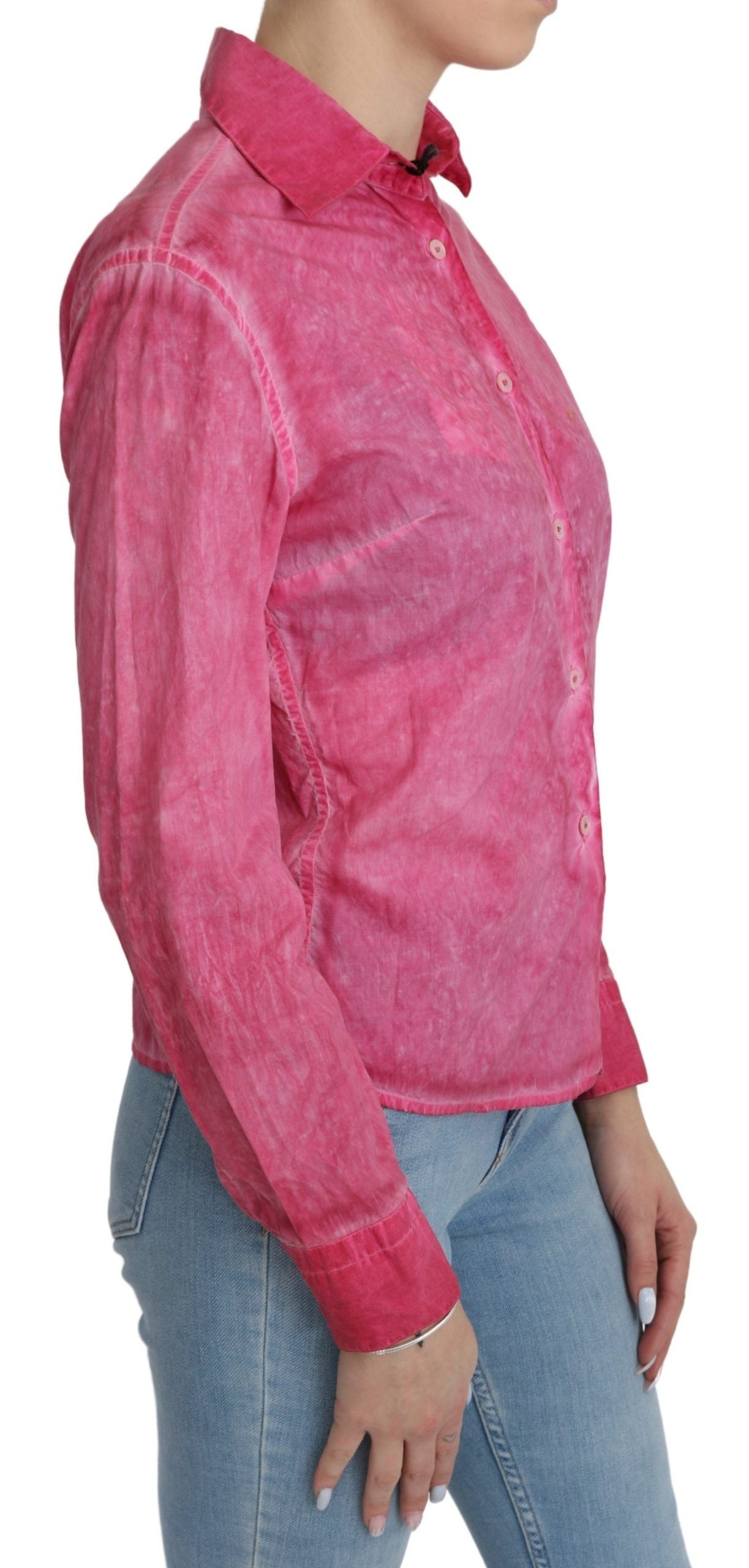 Rosa långärmad skjortblus med krage