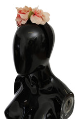 Dolce &amp; Gabbana Rosa Siden Svart Blommigt Hårband Logotyp Diadem