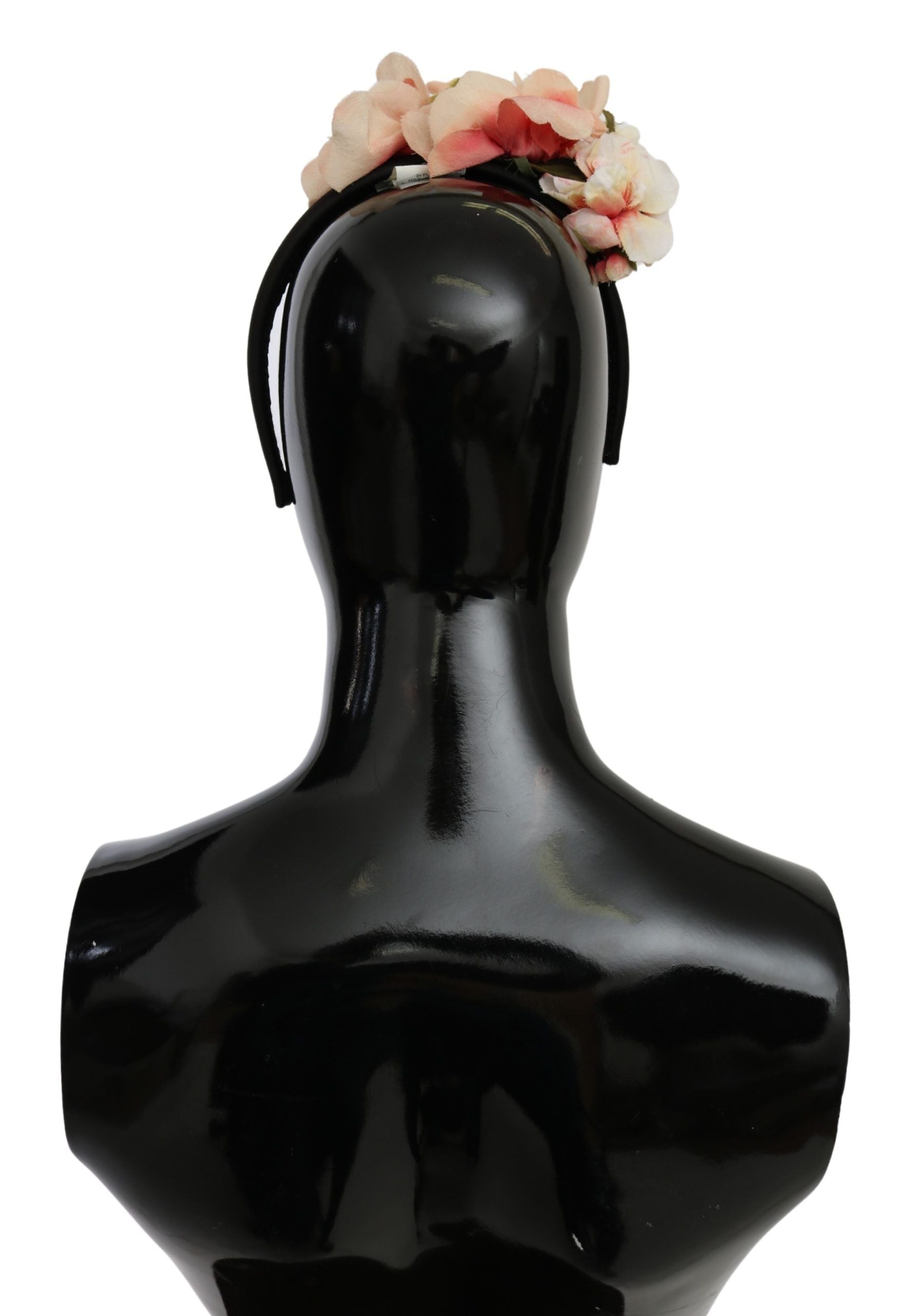 Dolce &amp; Gabbana Rosa Siden Svart Blommigt Hårband Logotyp Diadem