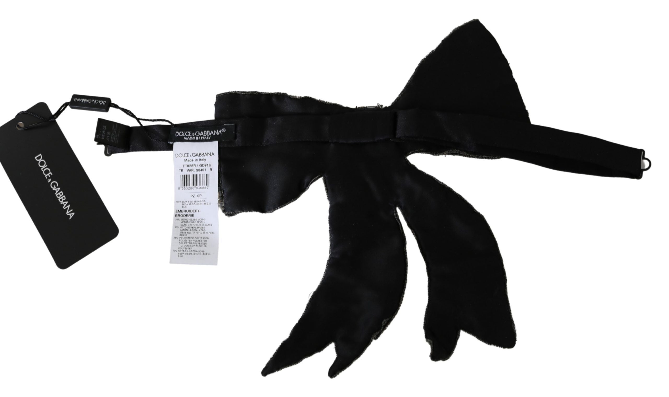 Halsband med silverfärgade kristallpärlor och paljetter i 100 % siden, fluga