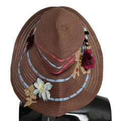 Dolce &amp; Gabbana Brun Blomsterprint Bred Bremstrå Floppy Cap Hatt