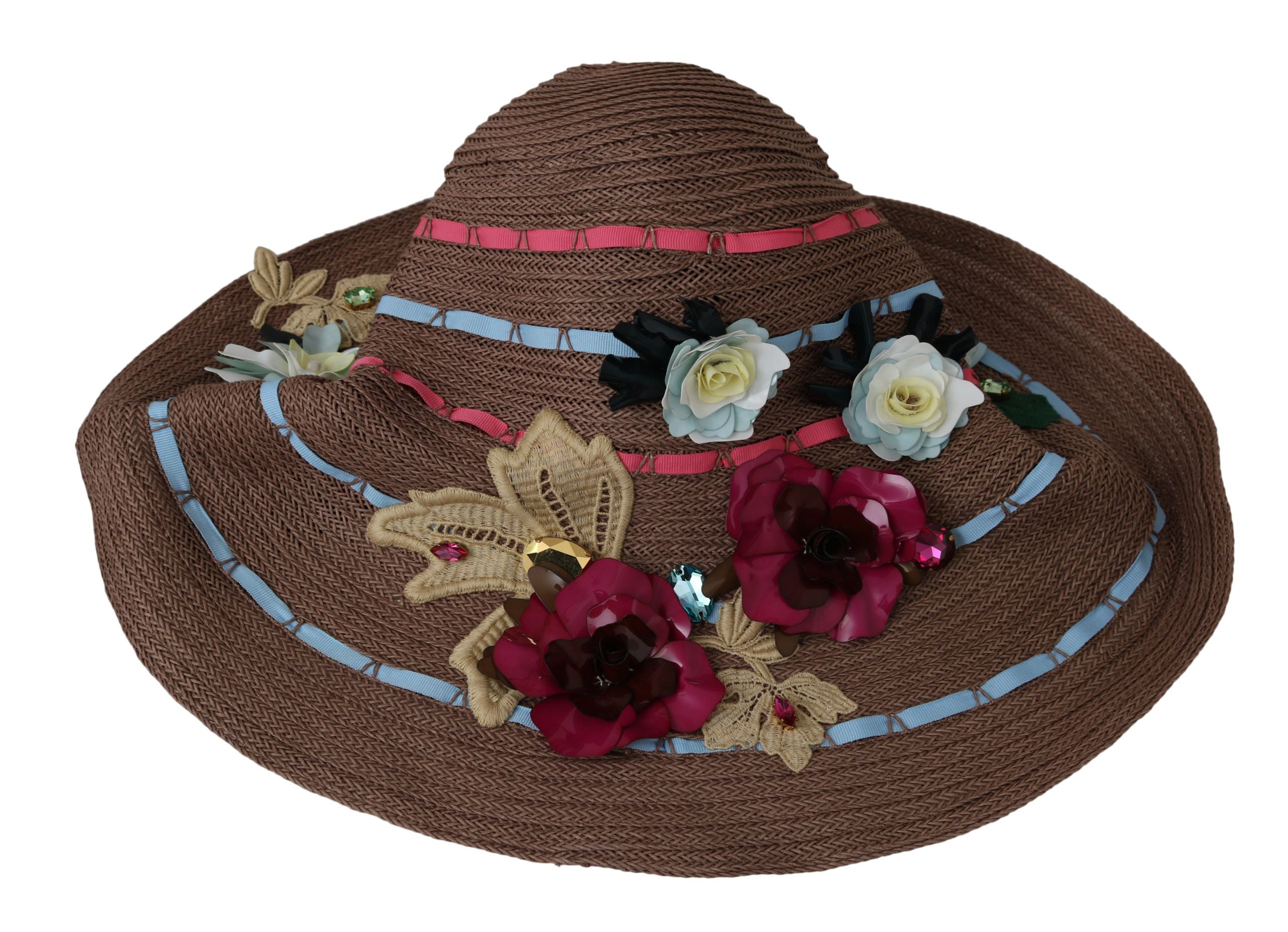 Dolce &amp; Gabbana Brun Blomsterprint Bred Bremstrå Floppy Cap Hatt