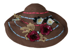 Dolce &amp; Gabbana Brun Blomsterprint Bred Bremstrå Floppy Cap Hatt