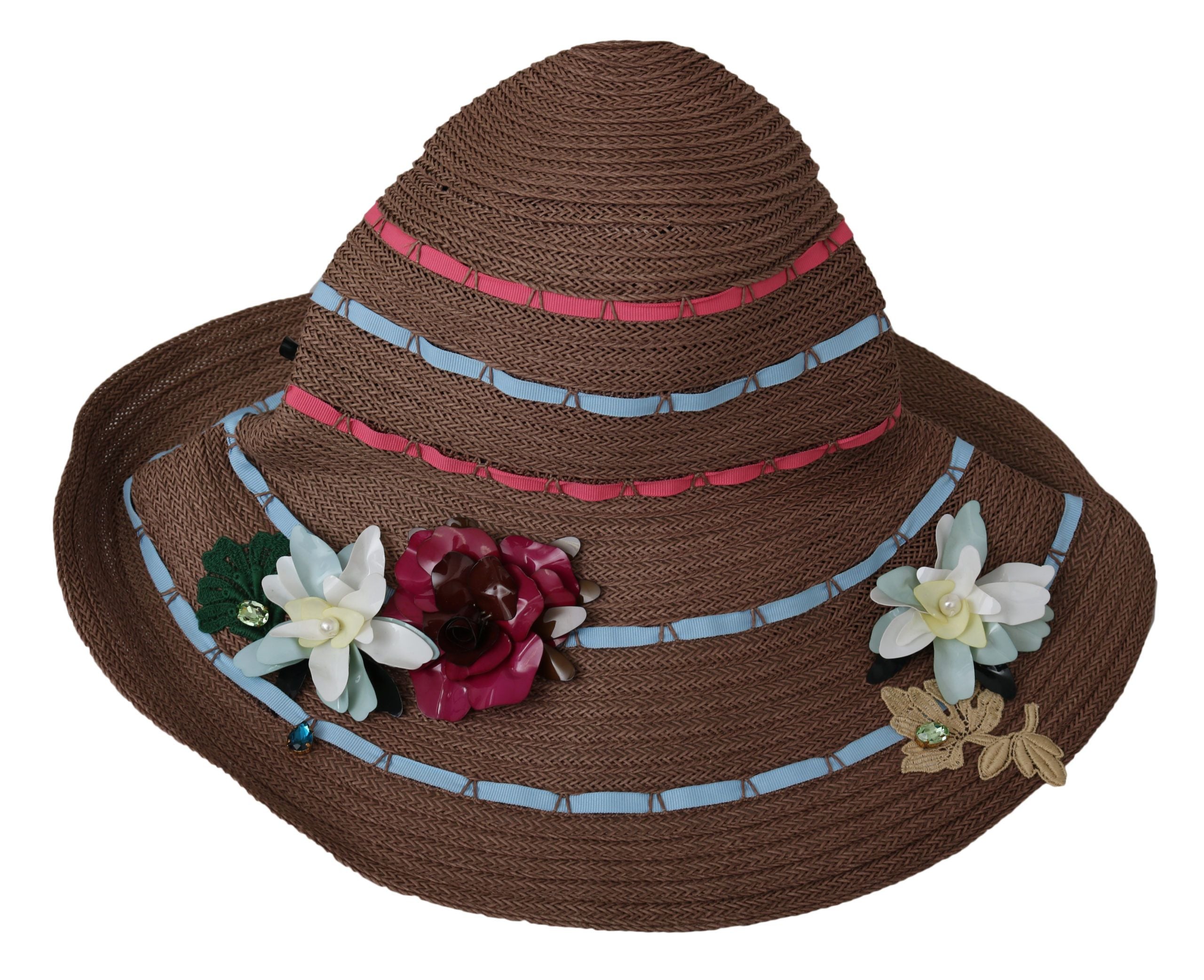 Dolce &amp; Gabbana Brun Blomsterprint Bred Bremstrå Floppy Cap Hatt