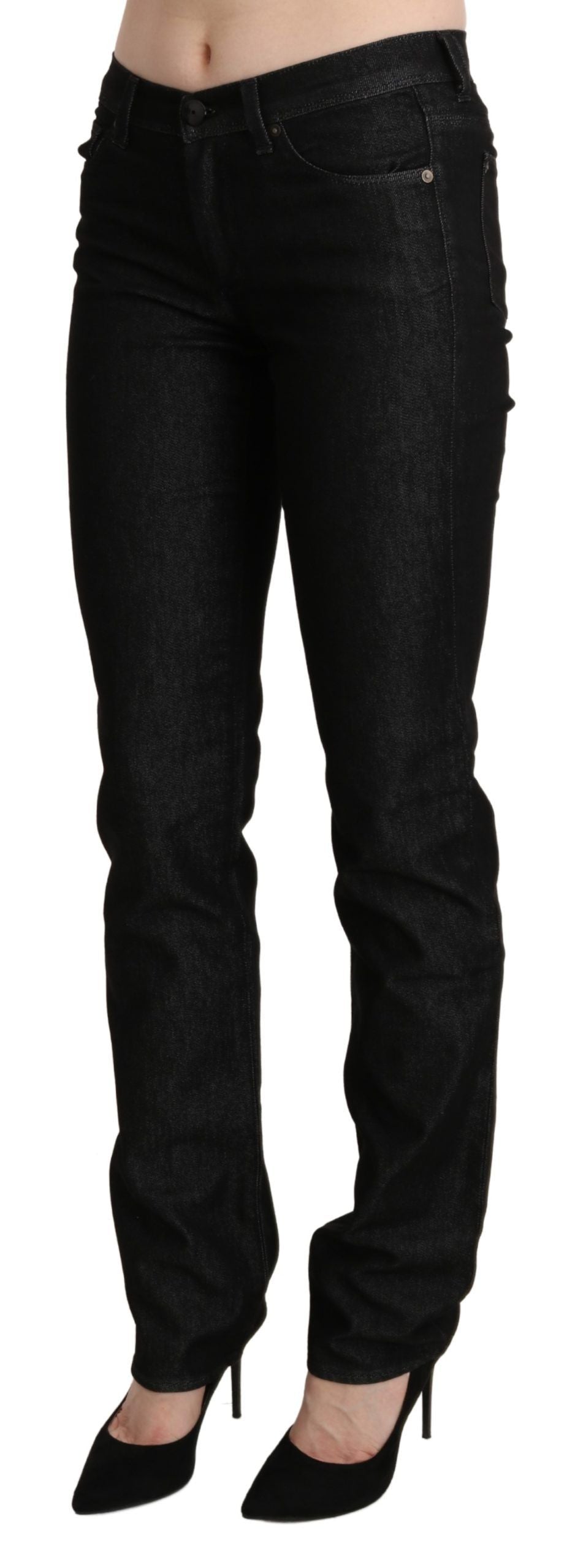 Svarta skinny slim denimbyxor med medelhög midja