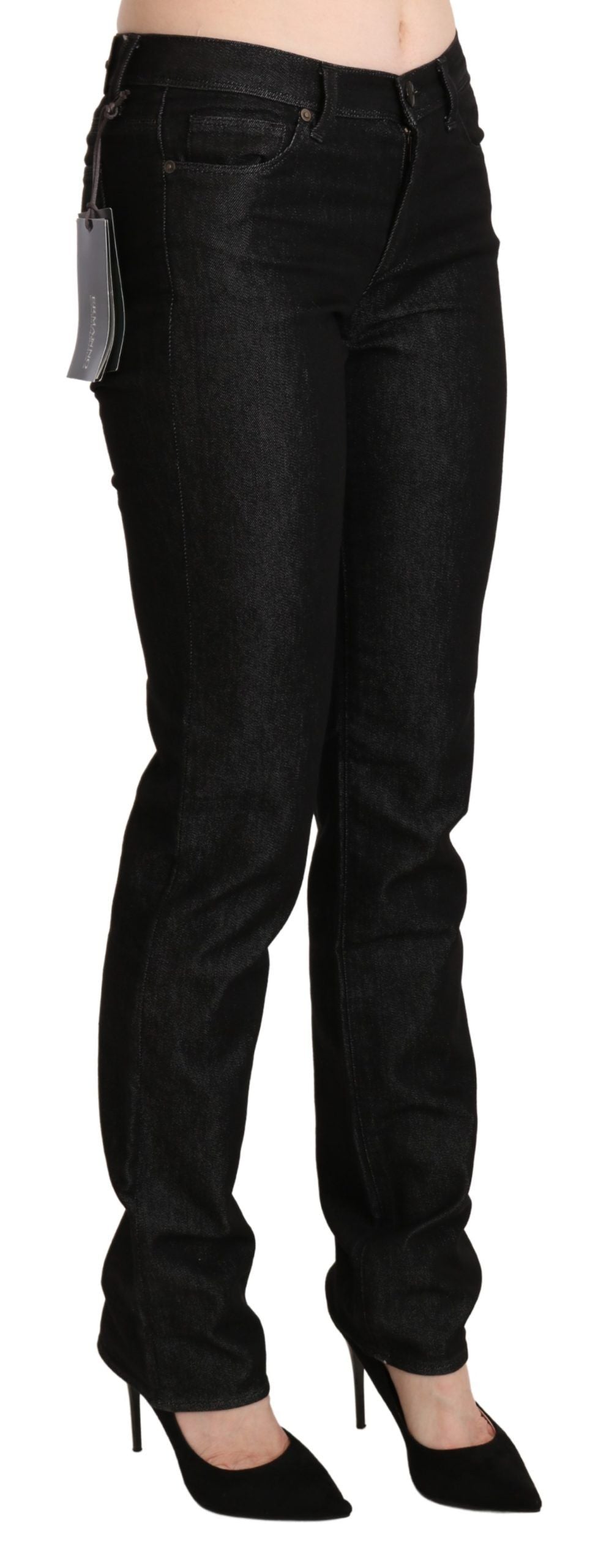 Svarta skinny slim denimbyxor med medelhög midja