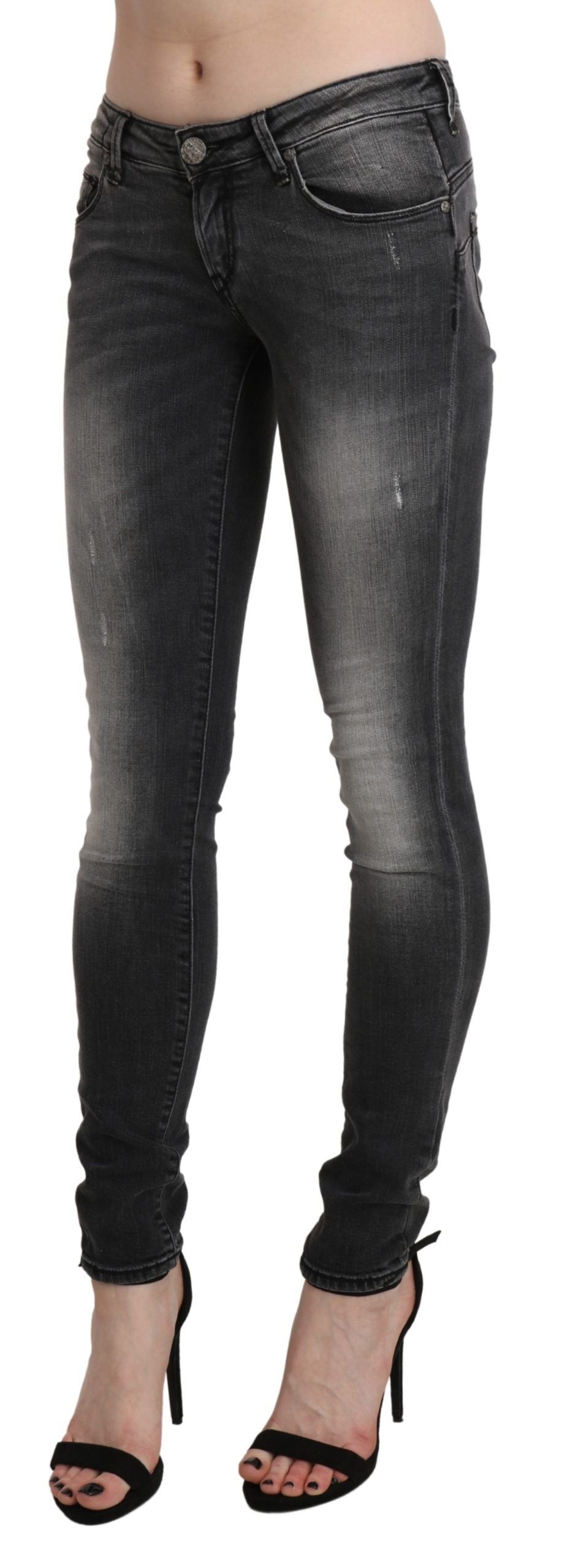 Svarte Grå Vaskede Skinny Bukser Bomullsjeans