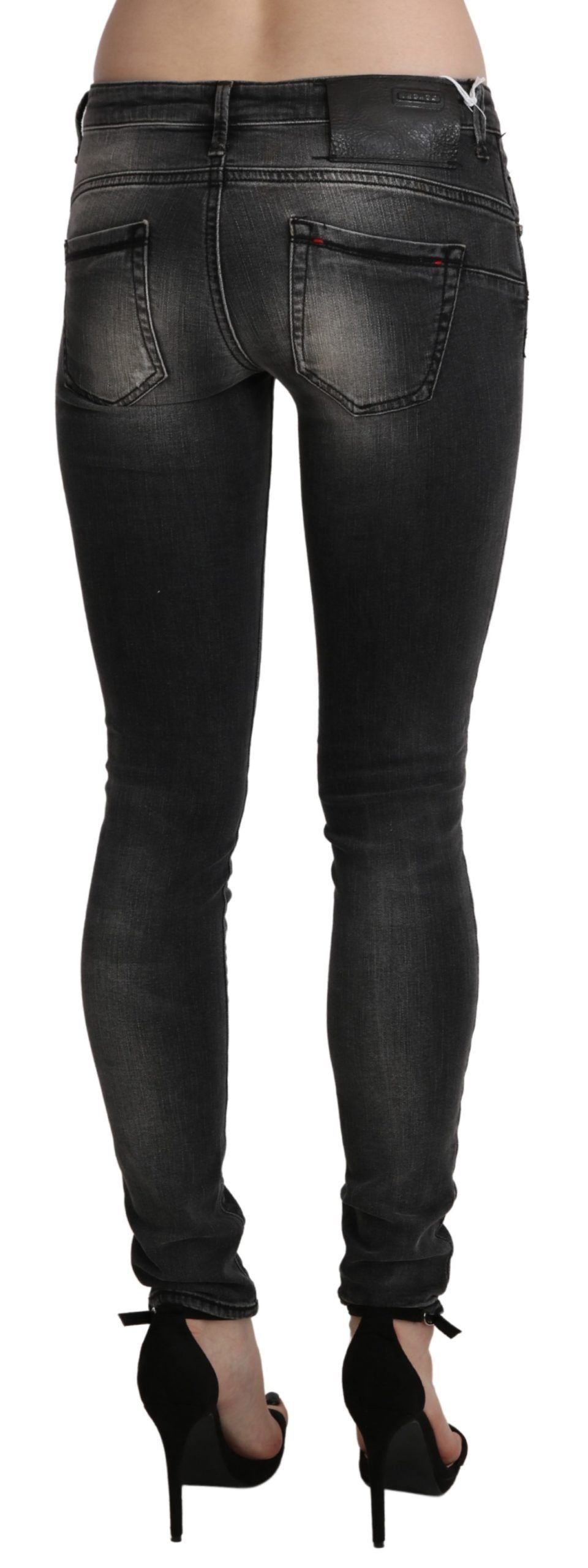 Svarte Grå Vaskede Skinny Bukser Bomullsjeans