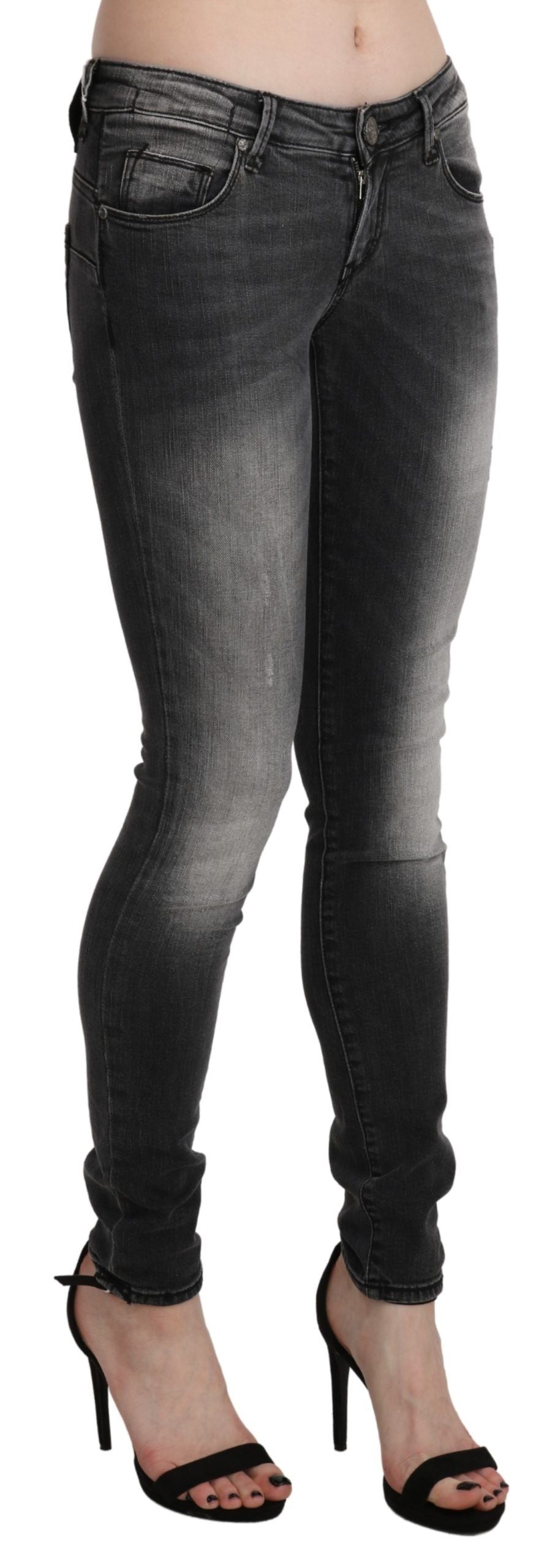 Svarte Grå Vaskede Skinny Bukser Bomullsjeans