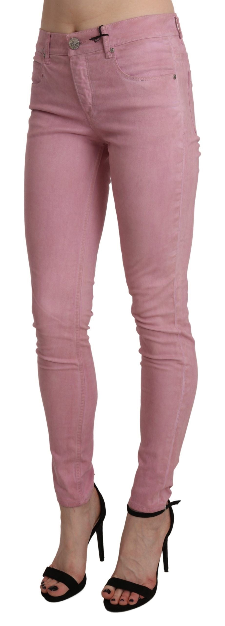 Rosa skinny stretchjeans med medelhög midja