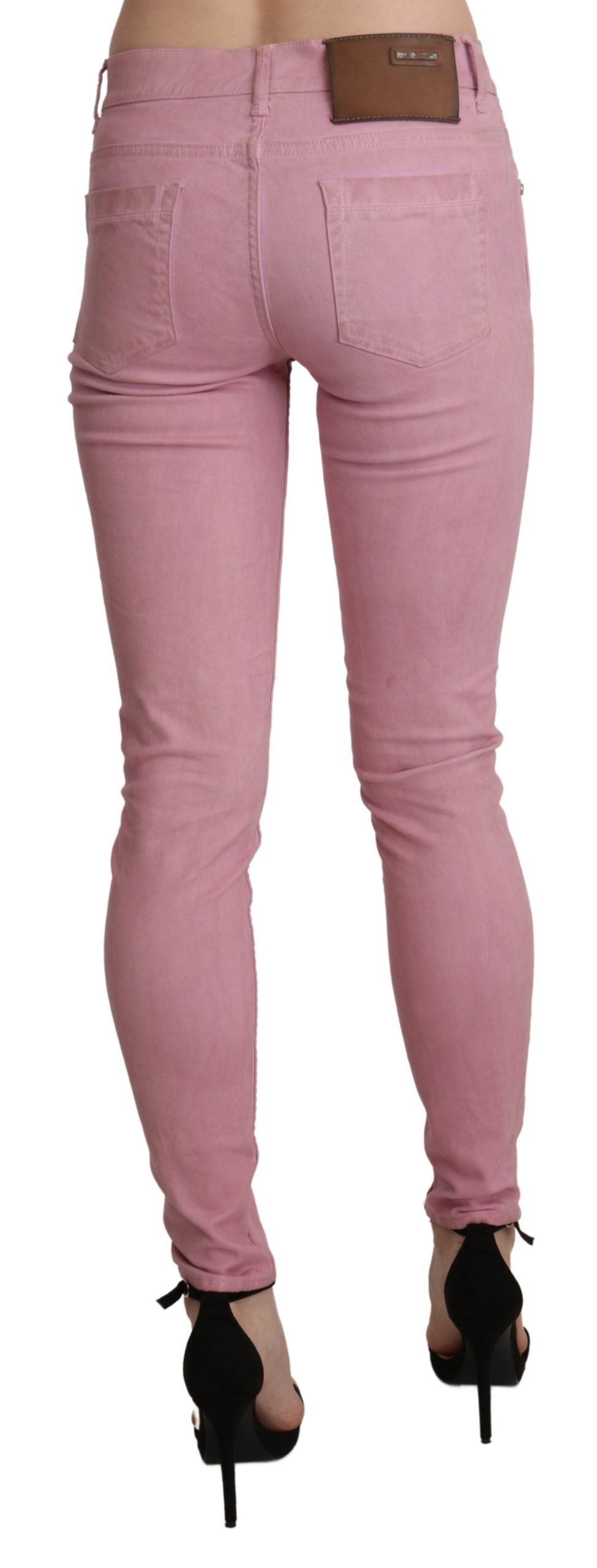 Rosa skinny stretchjeans med medelhög midja
