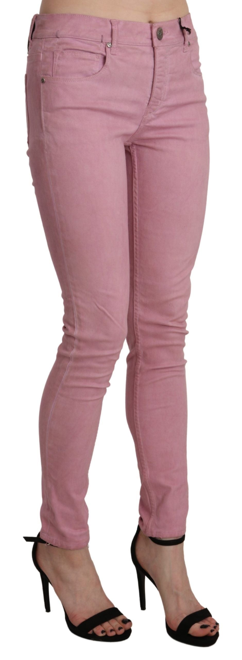 Rosa skinny stretchjeans med medelhög midja