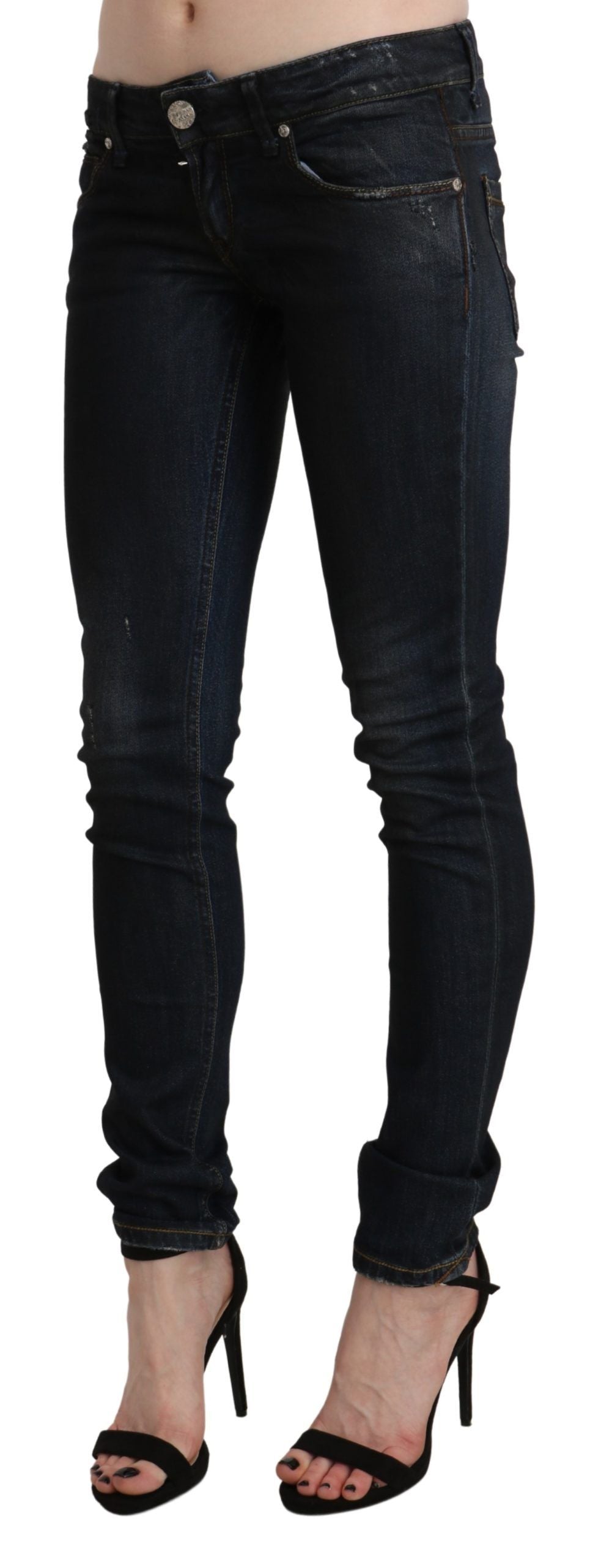 Svarte, vaskede skinny denimjeans med lav midje