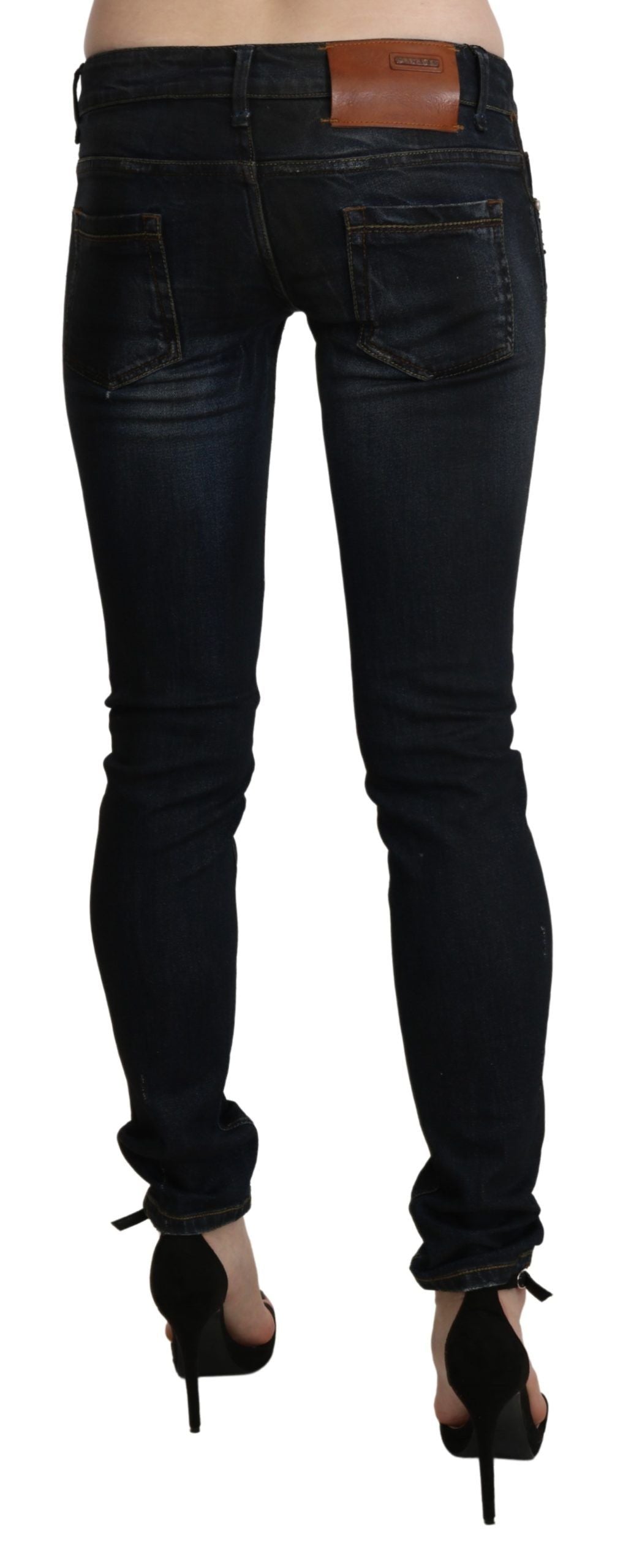 Svarte, vaskede skinny denimjeans med lav midje