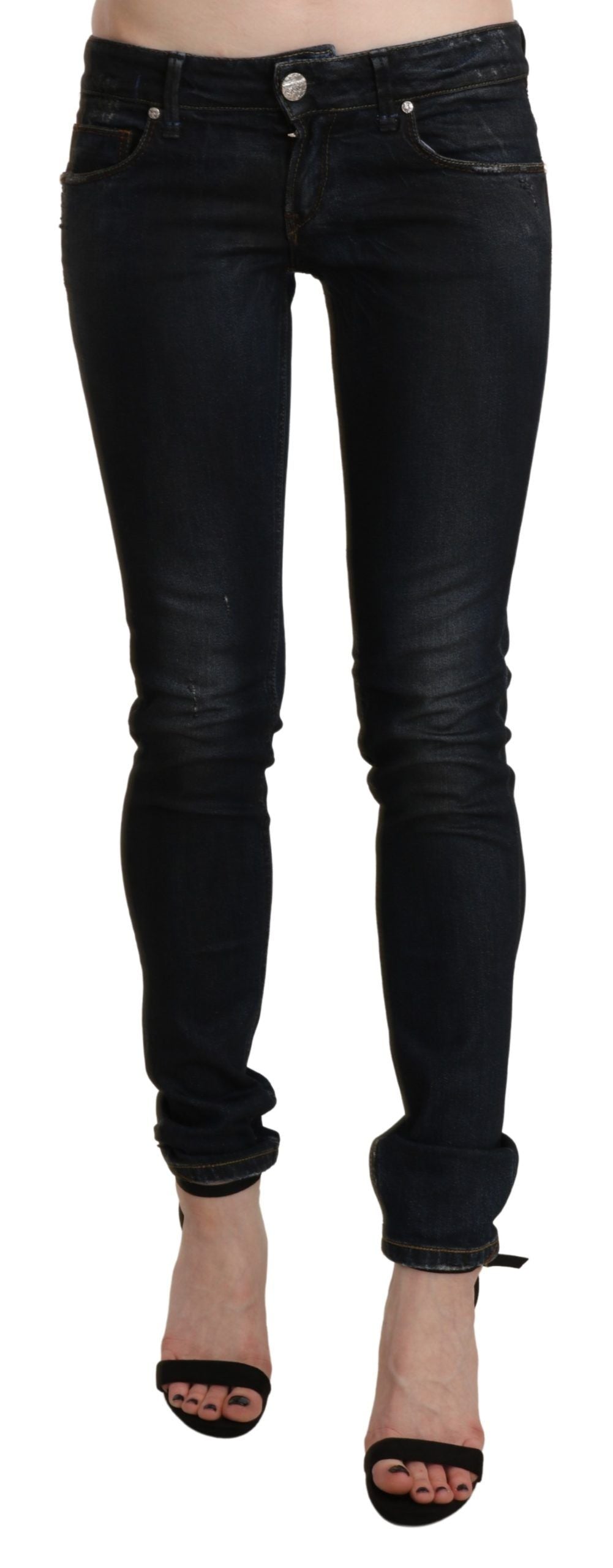 Svarte, vaskede skinny denimjeans med lav midje
