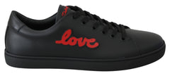 Dolce & Gabbana Black Leather Love Heart Sneakers Womens Shoes
