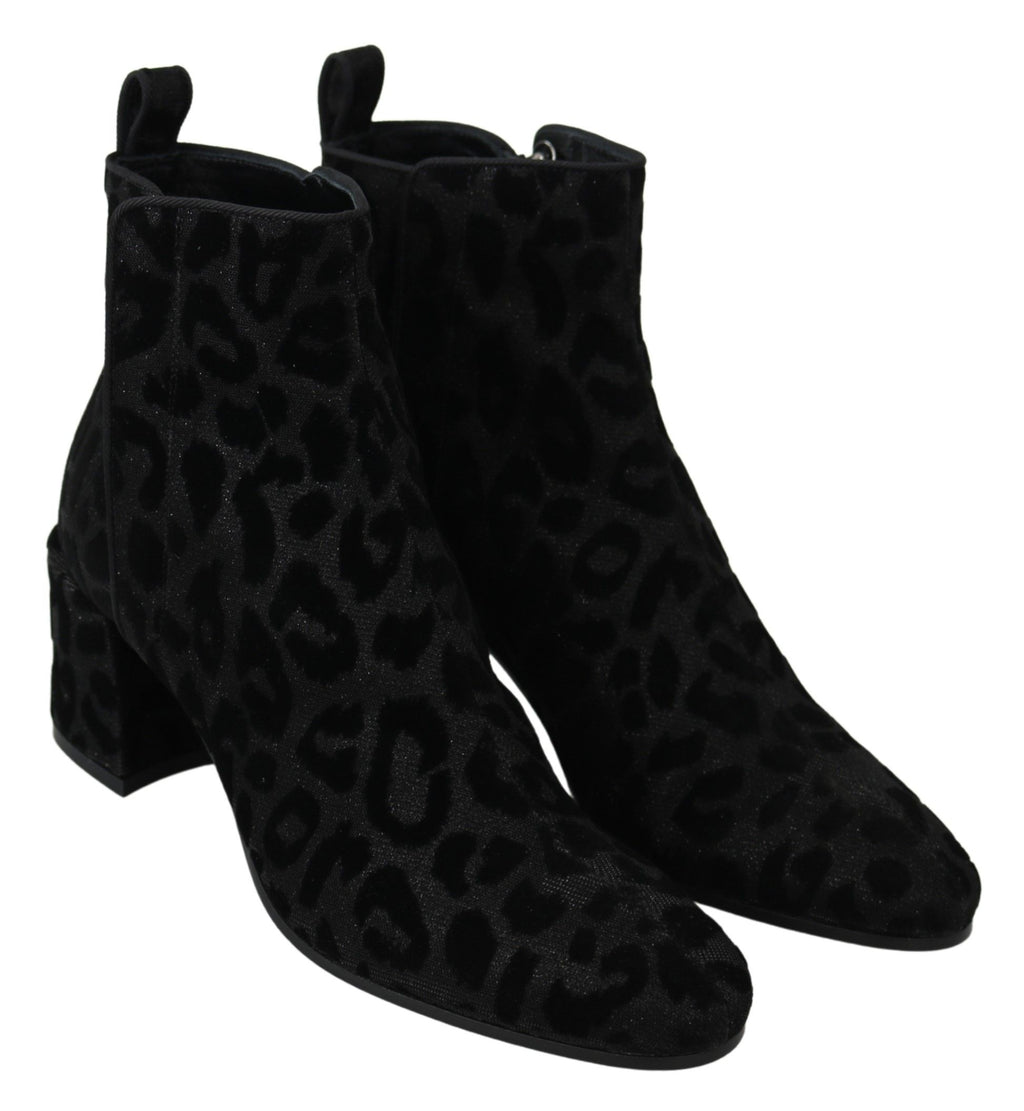 Svarta Leopard Korta Stövlar med Dragkedja Skor