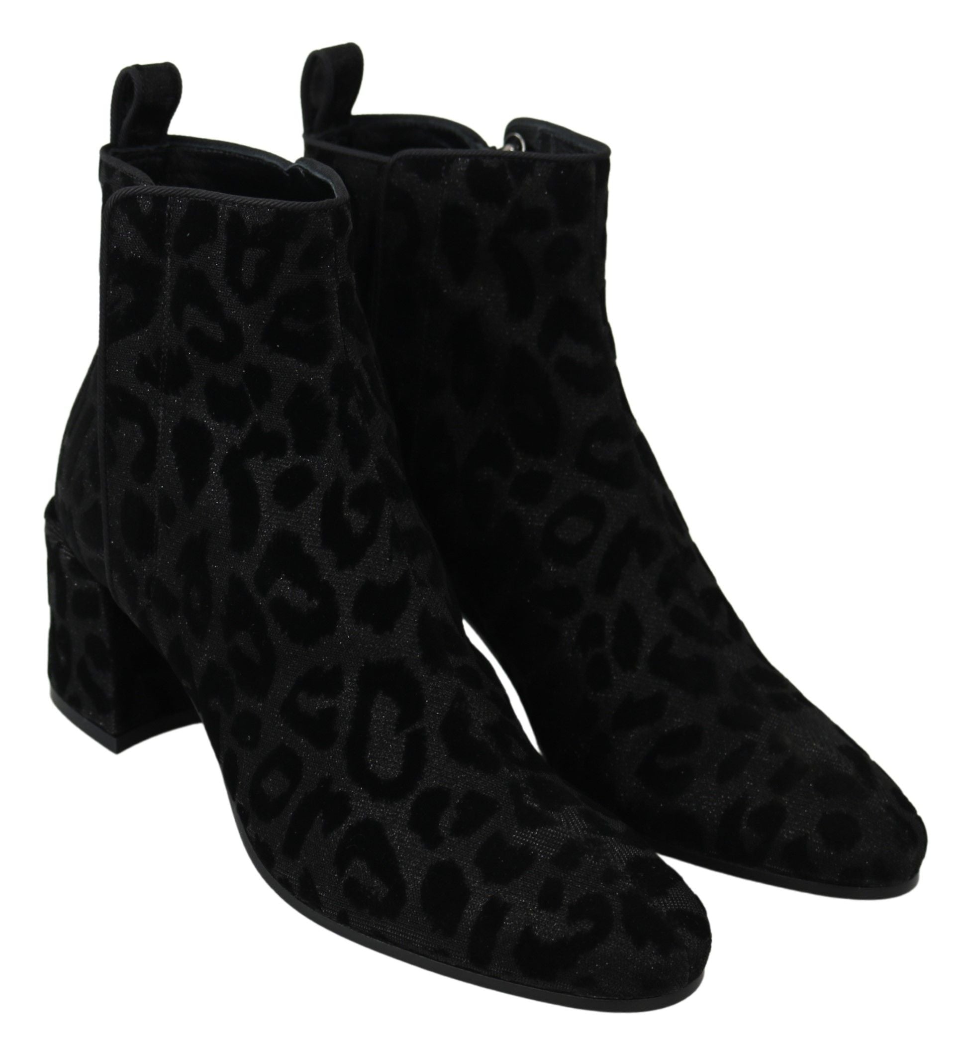 Svarta Leopard Korta Stövlar med Dragkedja Skor