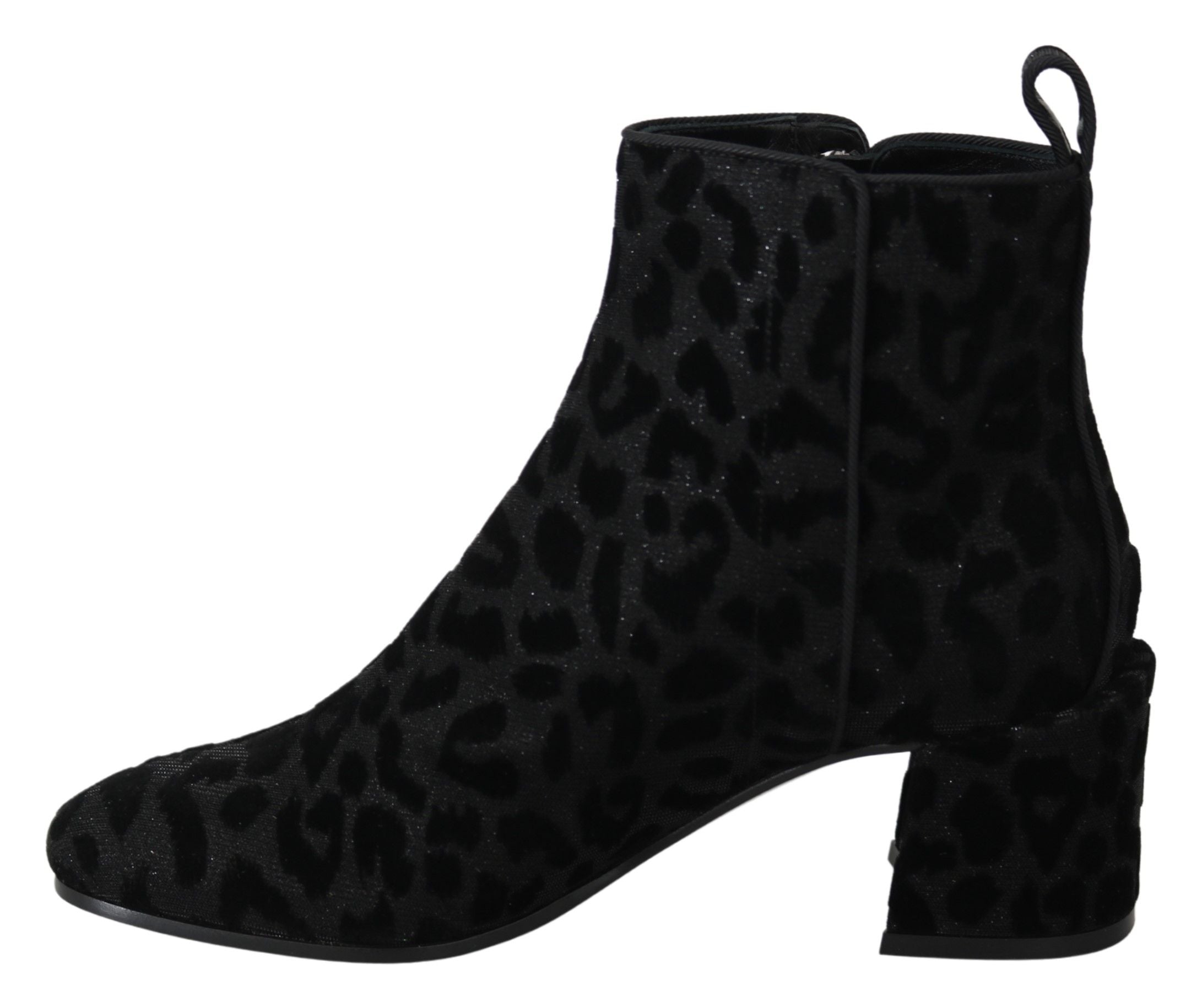 Svarta Leopard Korta Stövlar med Dragkedja Skor