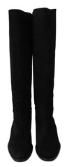 Dolce & Gabbana Black Suede Knee High Flat Boots Shoes