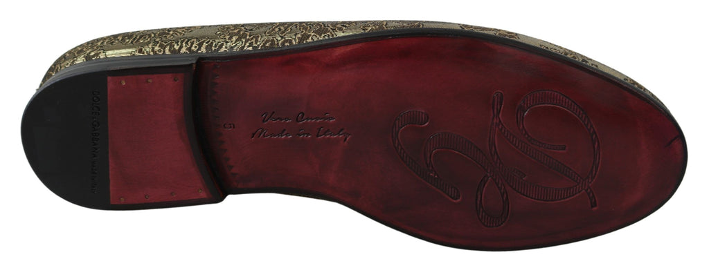 Guldfärgade Jacquard Flats Herrloafers