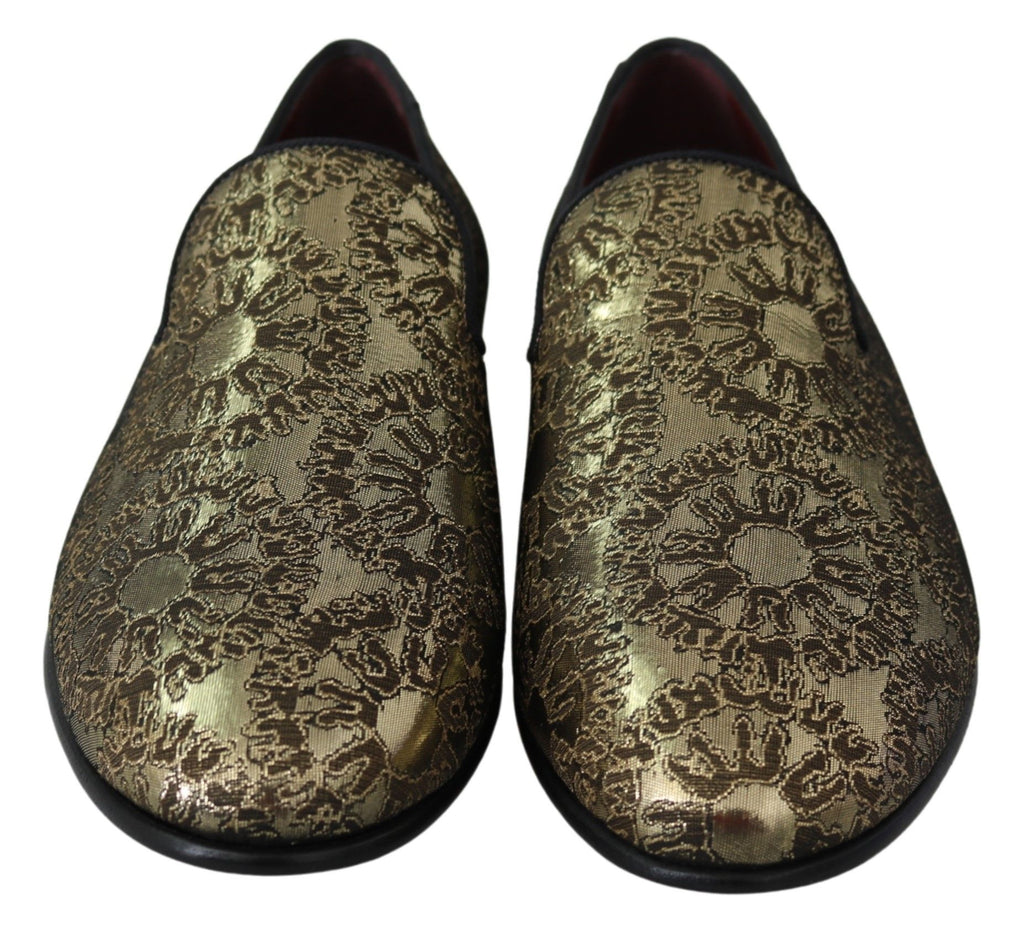 Guldfärgade Jacquard Flats Herrloafers