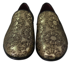 Dolce & Gabbana Gold Jacquard Flats Mens Loafers Shoes