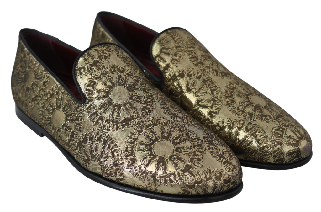 Guldfärgade Jacquard Flats Herrloafers