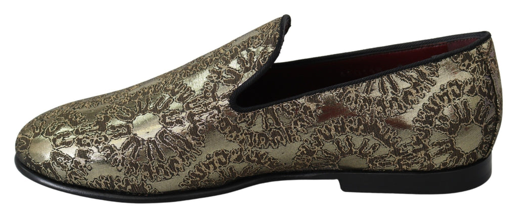 Guldfärgade Jacquard Flats Herrloafers