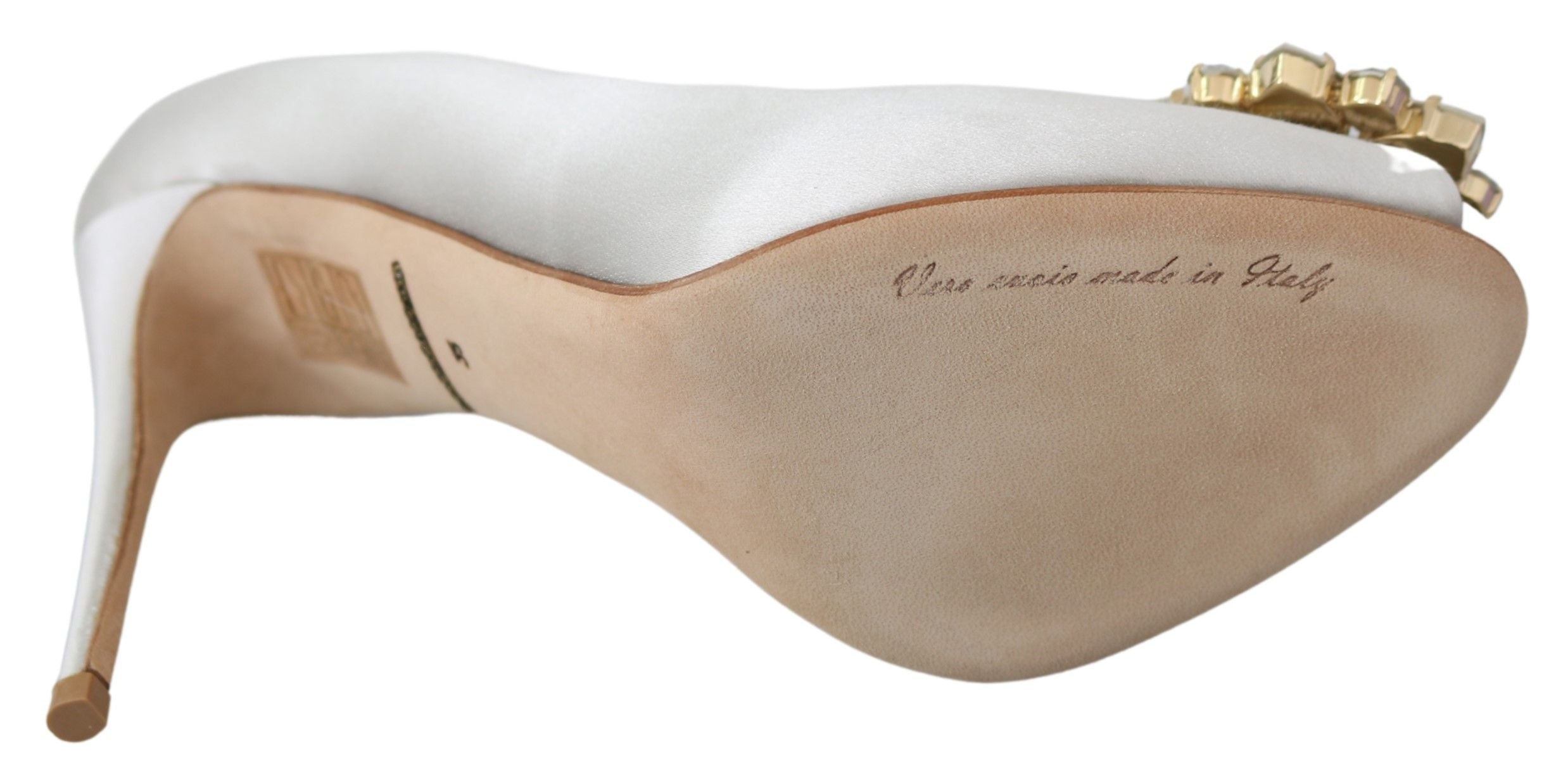 Vita Kristaller Peep Toe Klackar Satin Pumps Skor