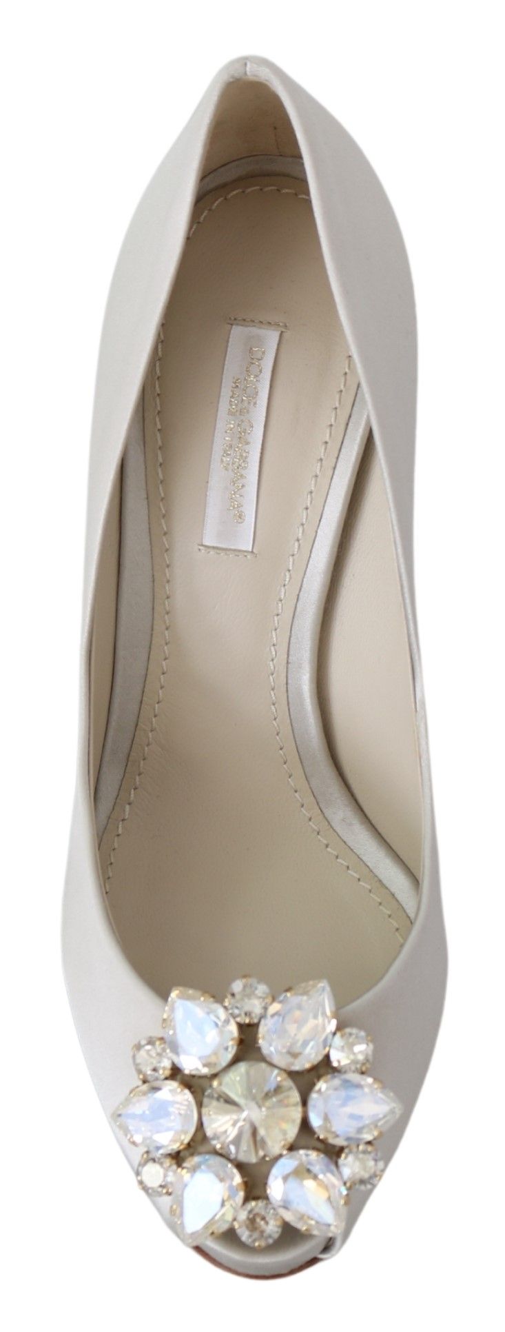 Vita Kristaller Peep Toe Klackar Satin Pumps Skor