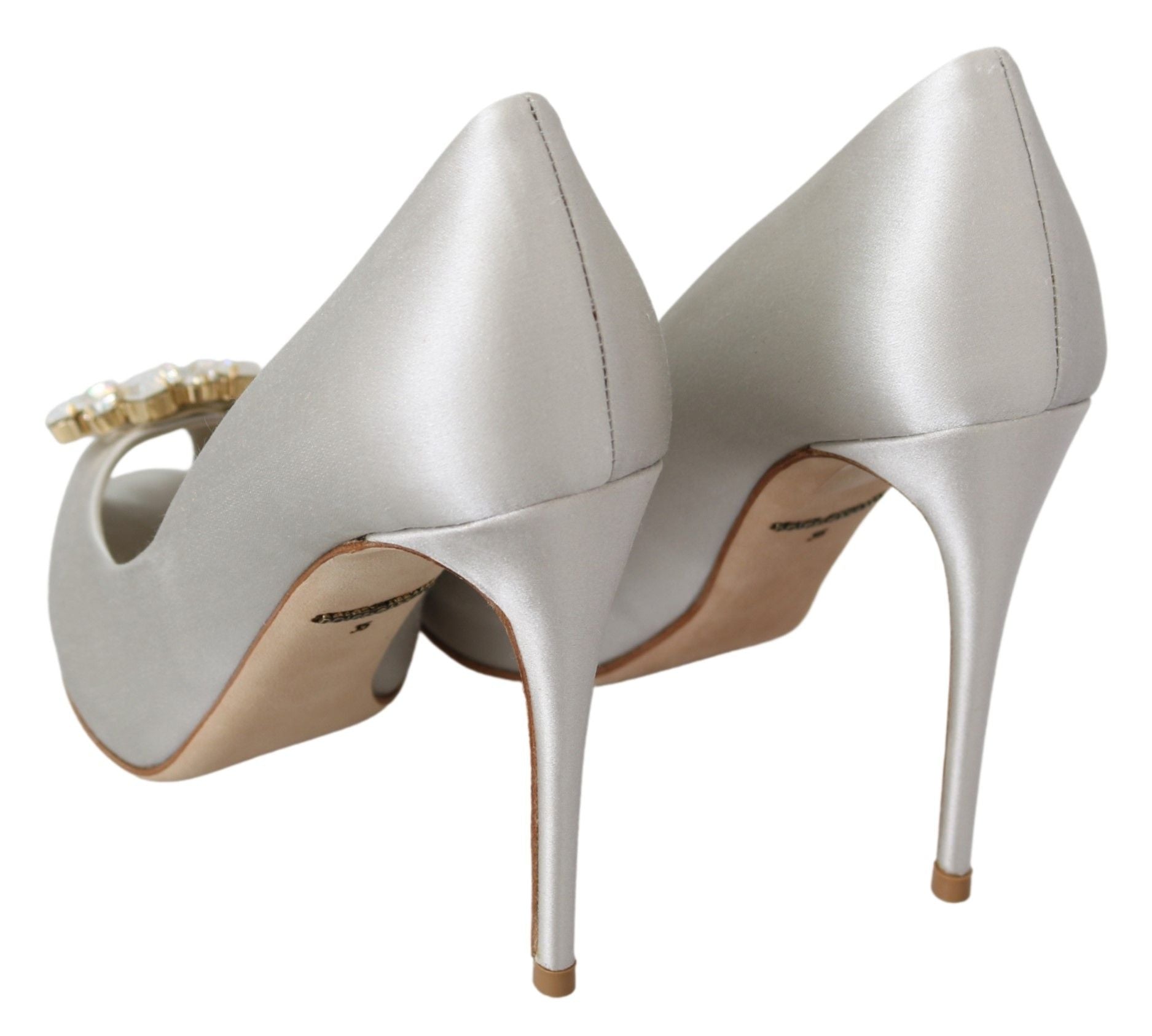 Vita Kristaller Peep Toe Klackar Satin Pumps Skor