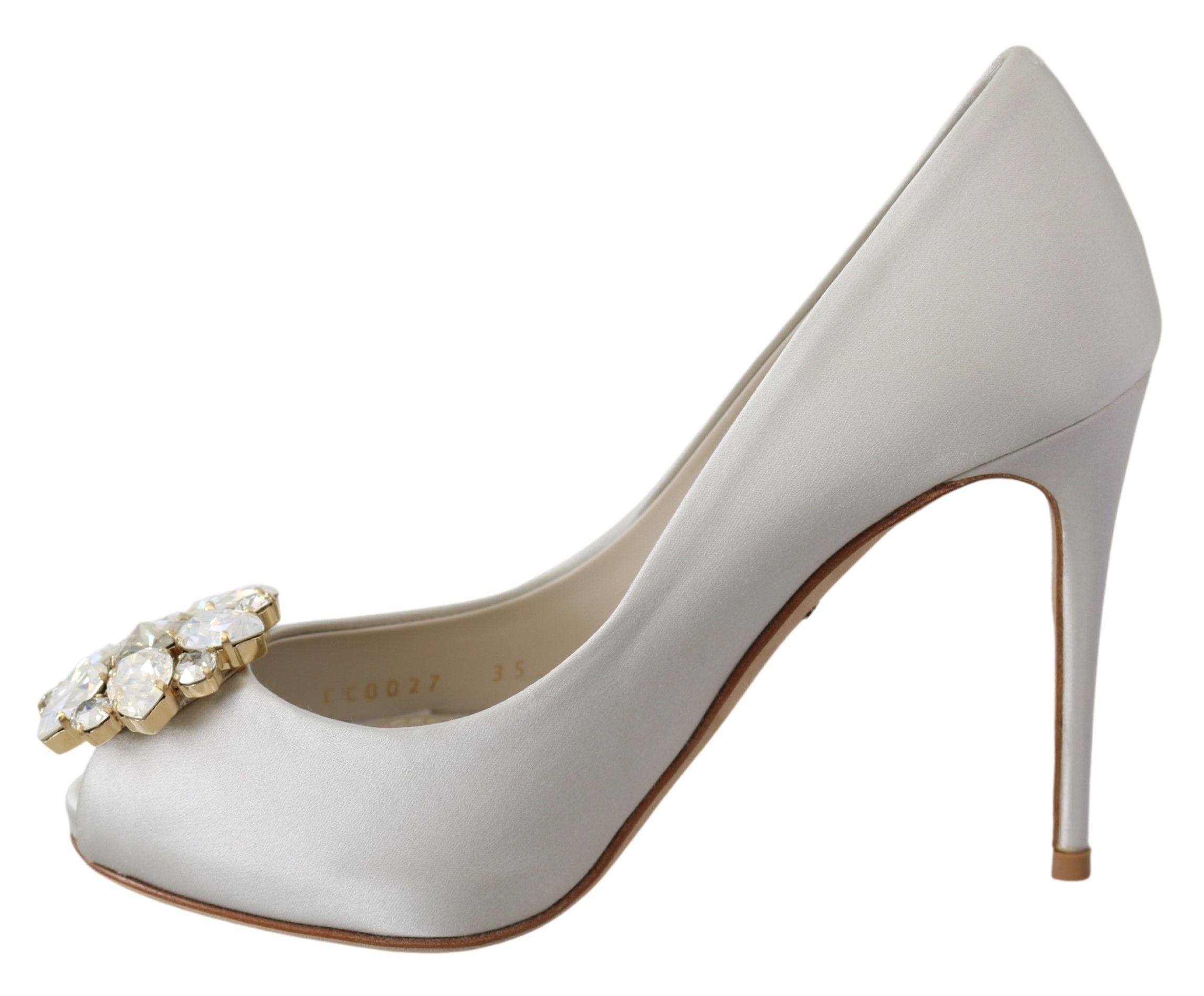 Vita Kristaller Peep Toe Klackar Satin Pumps Skor