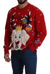 Dolce & Gabbana Red Christmas Dog Pullover Cashmere Sweater