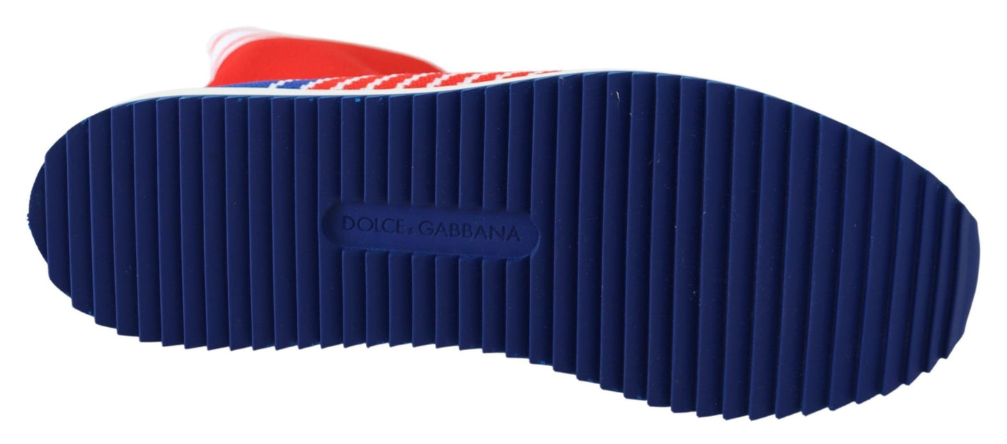 Dolce &amp; Gabbana Blå Röda Sorrento Logo Sneakers Strumpor Skor