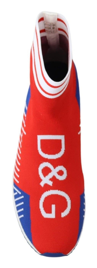 Dolce &amp; Gabbana Blå Röda Sorrento Logo Sneakers Strumpor Skor