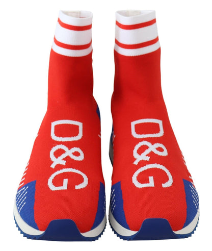 Dolce &amp; Gabbana Blå Röda Sorrento Logo Sneakers Strumpor Skor